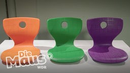 3 Sitzflächen für Stühle in Orange, Grün und Lila
