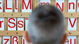 Frage des Tages - Themenbild: Kind vor Tafel mit Buchstaben