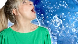 Bildmontage: Nina mit Blubberblasen in Sprudelglas