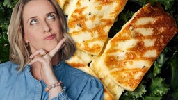 Bildcollage: Verena und Qietschkäse Halloumi