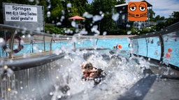 Kinder auf Rutsche im Freibad