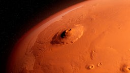 Illustration der Mars-Oberfläche mit Vulkan Olympus mons