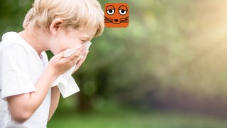 Junge niest in Taschentuch