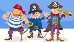Illustration: Die Unsinkbaren Drei sind drei lachende Piraten.