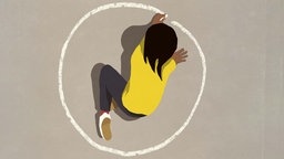 Illustration: Ein Mädchen sitzt auf dem Boden und malt einen Kreis aus Kreide um sich herum.