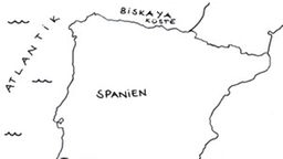 Das Surfcamp - Zeichnung: Spanien Landkarte