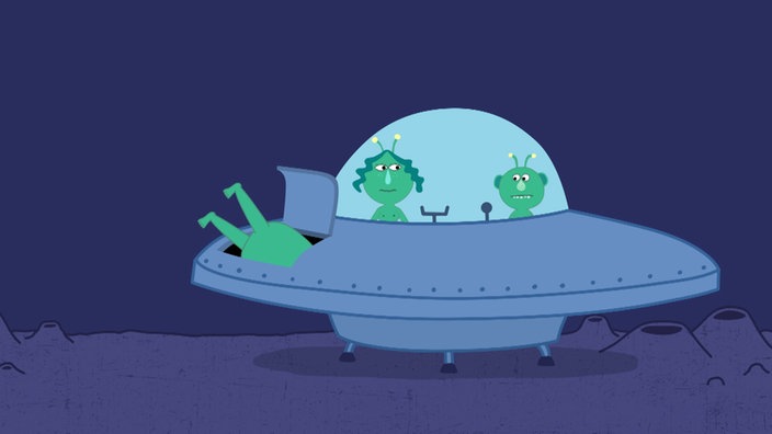 Ein Außerirdischer repariert sein Ufo.