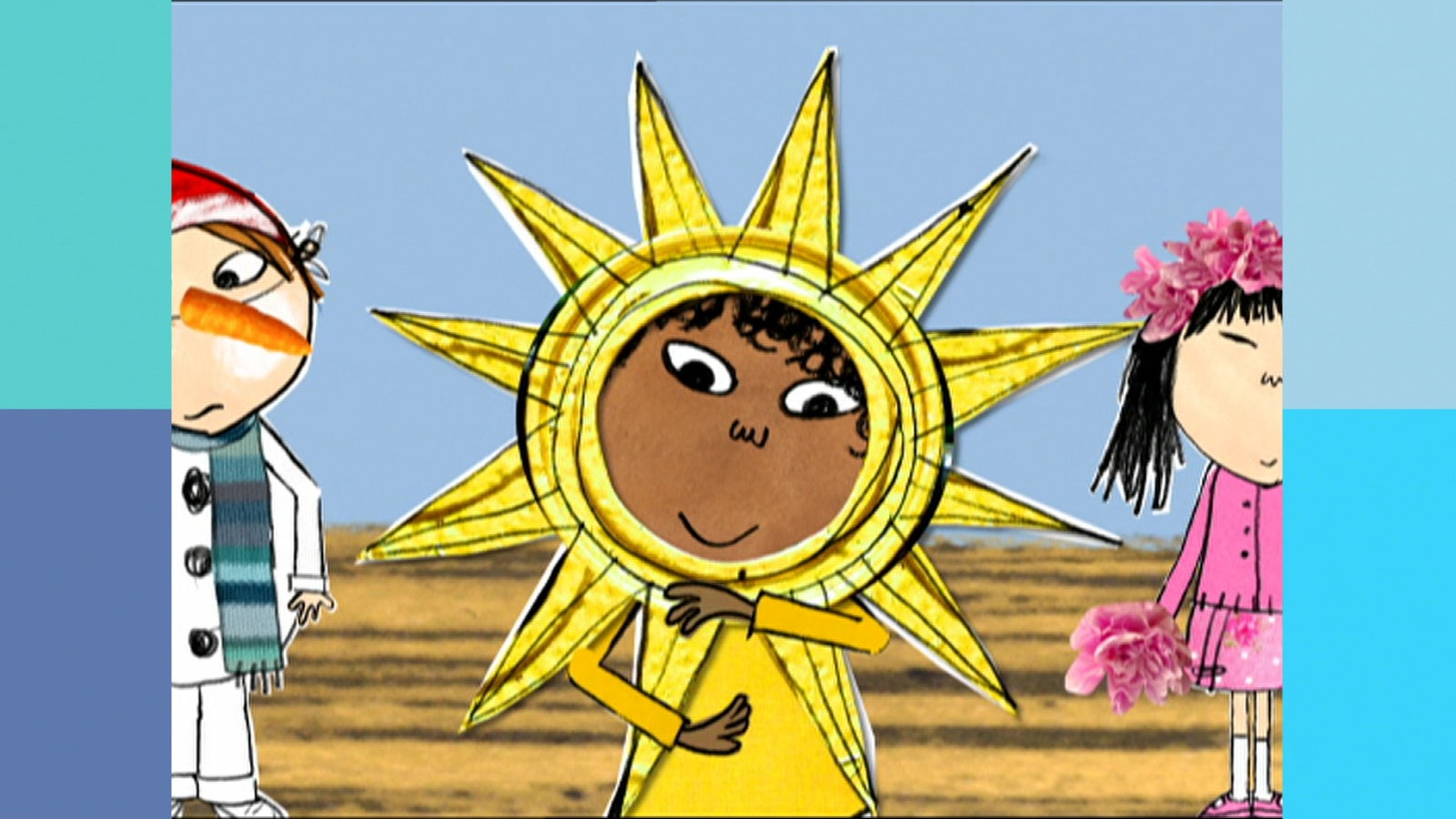Ein Kind hat eine Sonne um den Kopf