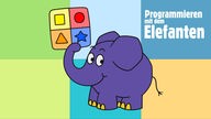 Elefant hält Tablet hoch 