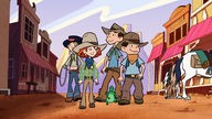 Lilli mit Cowboys in der Westernstadt