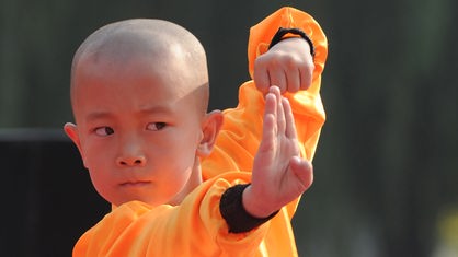 Junge in Kung Fu-Pose