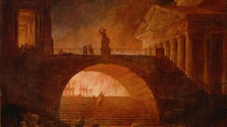 Bildausschnitt aus Hubert Roberts Gemälde „Brand in Rom“.