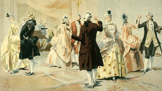 Zeichnung aus dem 18. Jahrhundert zeigt Adelige beim Gesellschaftstanz.