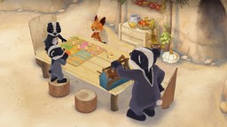 Die Tierkinder spielen ein Gesellschaftsspiel.