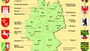Deutschlandkarte auf der sich die Bundesländer in verschiedenen Blautönen unterscheiden