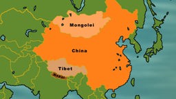 Kartenausschnit, auf dem Tibet, China und Nepal zu sehen sind