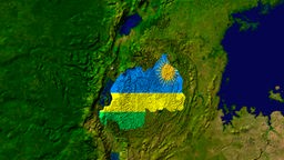 Ausschnitt Karte Afrika, Ruanda ist mit Schild gekennzeichnet.