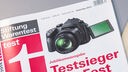 Ausschnitt Titelblatt der Zeitschrift 'Test' mit Bild einer Fotokamera und Schriftzug 'Testsieger'.