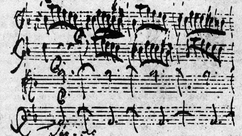 Ein Notenbogen mit der Handschrift Vivaldis.