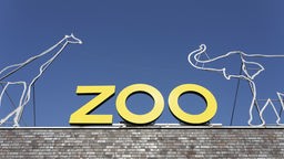 Schriftzug Zoo, auf dem Gebäude des Kölner Zoos.