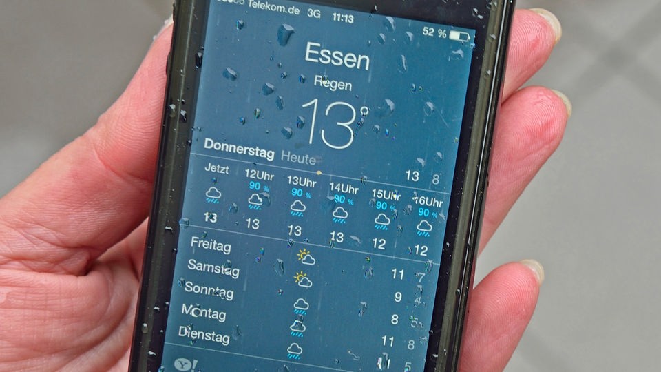 Anzeige der Regenwahrscheinlichkeit in Wetter-App.