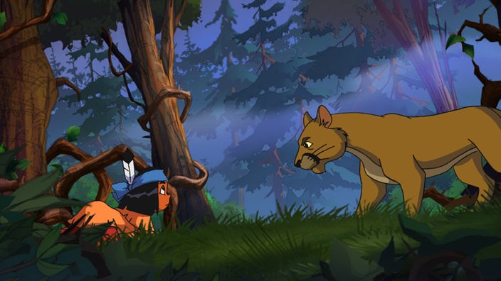 Yakari trifft im Wald ein gefährliches Tier.