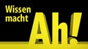 Das Logo von Wissen mach Ah! - Gelbe Schrif tauf schwarzen Hintergrund